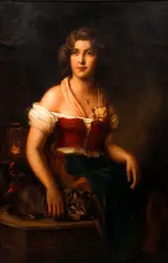 Matthias Schmid, The Country Maiden with Her Cat, oil on canvas
