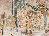 Alex Schloss, The Plaza Hotel in Winter Snow, oil on board