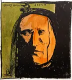 Leonard Baskin, Work Title: Short Bull, Sioux, (Fern & O'Sullivan, #623), Date: 1972, Medium:, lithograph printed in colors, Dimensions: