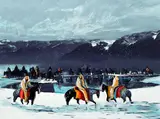 Yellow Robes In The Crazy Woman Mountains by Earl Jr. Biss, 1987, serigraph printed in colors, offered Oct 2020