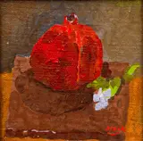 Irving Alexander Block, Pomegranate and African Violet, 1969, oil on canvas board