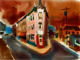 Jerry Caplan, Sharpsburg Intersection, 1977, watercolor