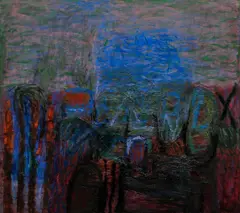 Graham Coughtry, Moonlit Interior, 1958, oil and lucite on canvas