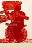 Woman on a bicycle, color by Alexandre Fassianos, lithograph on wove paper, offered Oct 2020