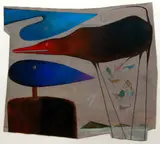 David Lewis, The Custodians of the Islands of the Yet Unbana, 1992, gouache and mixed media on cut canvas