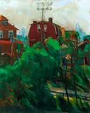 Barry Shields, Stadium Lights and House Pittsburgh, circa 2000, gouache on paperboard