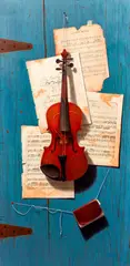 Michael Theise, Wearing Away (Still Life with Violin and Sheet Music), undated, oil on panel