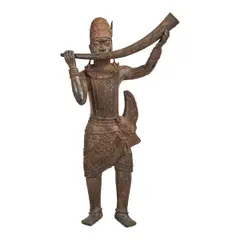 Benin, Untitled, bronze sculpture of a musician, horn player