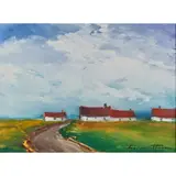 James Scoppettone, Landscape with Cottages, oil on canvas, [approximate dimensions - canvas: 12" H x 18" W]