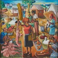Wilson Bigaud, At the Market, oil on masonite, [approximate dimensions -