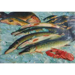 Fische auf Eis (Fish on Ice) by Richard Müller, 1925, oil on canvas, [approximate dimensions - canvas: 29 5/8" H x 43" W], offered Dec 2025