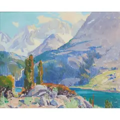 Orrin Augustine White, High Sierra Mountains with Lake, oil on board, [approximate dimensions -