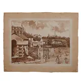 Camille Pissarro, Paris Street Scene, 1855, sepia, ink wash on paper, [approximate dimensions -