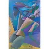 Mihail Chemiakin, Abstract in Blues and Pinks, color, pastel on black paper, [approximate dimensions -