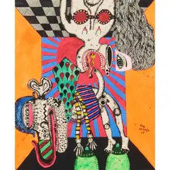 Kei Hiraga, Two Figures, 1967, mixed media on paper, [approximate dimensions -