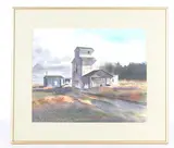 Ray Hunter, Prairie Home & Grain Tower, watercolor