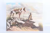 Untitled by Native Man and Horse by Tush, acrylic on board, offered Oct 2022