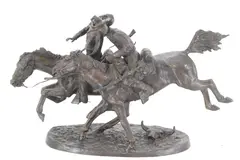 Featured in this lot is this by Frederic Remington, bronze sculpture, offered Aug 2022