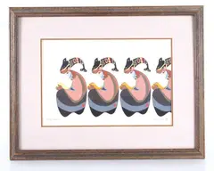 Ancient Hunters by Benjamin Harjo, Jr., gouache 1989, offered Aug 2022