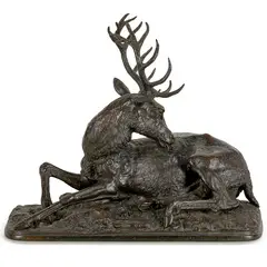 Christopher Fratin, Metz, 1801 - Le Raincy, 1864 / Cervo a riposo / Firmato Fratin sulla base, bronze