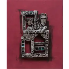 Emanuele Luzzati, Genova 1921 - 2007 / La commedia dell'arte - Il teatrino, 1994, Resina argentata con materie vetrose policrome