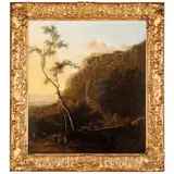 Frederik de Moucheron, Paesaggio montuoso con viandanti / Firmato FMou... in basso a destra, oil on canvas