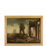 Alessandro Salucci, Veduta portuale di fantasia con edifici monumentali, vascelli e figure, oil on canvas