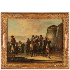 Francesco Simonini, Sosta di cavalieri vicino ad una rocca, oil on canvas