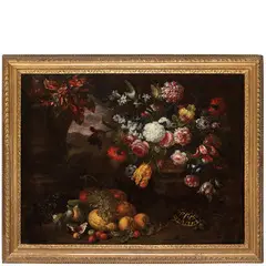 Bartolomeo Bimbi, Natura morta con fiori, frutta e tartaruga / Firmato e datato in basso a sinistra, oil on canvas