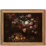 Bartolomeo Bimbi, Natura morta con fiori, frutta e tartaruga / Firmato e datato in basso a sinistra, oil on canvas