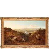 Edmund John Niemann, Londra, 1813 - Brixton Hill, 1876 / Paesaggio sopra il Tamigi e lo Swale vicino a Richmond Yorkshire / Firmato Niemann in basso a sinistra sulla roccia