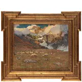 Andrea Tavernier, Torino, 1858 - Grottaferrata, 1932 / Paesaggio di montagna con gregge / Firmato A Tavernier in basso a sinistra, oil on canvas