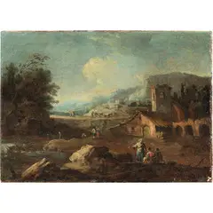 Paesaggio con figure by Giuseppe Zais, oil on canvas, offered Mar 2024
