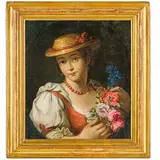 Felice Boscaratti, Ritratto di giovane donna con fiori, oil on canvas