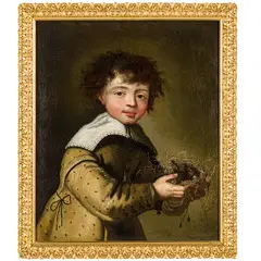 Willem Drost, Ritratto di bimbo con nido / Monogrammata in basso a destra: VD, oil on canvas
