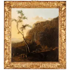 Frederik de Moucheron, Paesaggio montuoso con viandanti / Firmato FMou... in basso a destra, oil on canvas
