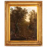 Frederik de Moucheron, JOHANNES LINGELBACH / Paesaggio montuoso con scena di caccia al cervo, oil on canvas