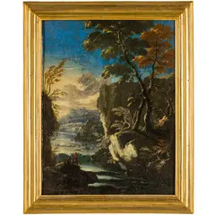 Jacob de Heusch, Riposo degli armigeri in un paesaggio lacustre, oil on canvas