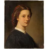 Eugenio De Blaas, Albano, 1843 - Venezia, 1931 / Ritratto di giovane donna / Firmato Eugenio Blaas e datato 1863 in basso a destra, oil on canvas