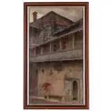Bartolomeo Giuliano, Susa, 1825 - Milano, 1909 / Casolare in una giornata di pioggia / Monogramma BG in basso a destra, oil on canvas applicata on cardboard