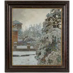 Gino Piccioni, Foligno, 1873 - Biella, 1941 / Paesaggio invernale / Firmato G Piccioni e datato 1935 in basso a destra, mixed media on cardboard
