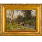 Eduardo Dalbono, Napoli, 1841 - 1915 / Bufali al pascolo / Firmato E Dalbono in basso a destra