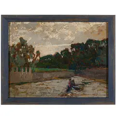 Genova, 1863 - Pianfei, 1950 / Paesaggio con figure / Firmato G Sacheri in basso a sinistra by Giuseppe Sacheri, oil on panel, offered Mar 2024