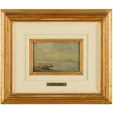 Pietro Fragiacomo, Trieste, 1856 - Venezia, 1922 / Paesaggio marino con barche e pescatori / Firmato P Fragiacomo in basso a destra, oil on tavoletta