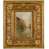 Mosè Bianchi, Monza, 1840 - 1904 / Luci sul canale / Monogramma M B in basso destra, oil on tavoletta