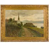 Carlo Brancaccio, Napoli, 1861 - 1920 / Veduta del lago di Neuchatel / Firmato C Brancaccio, Neuchatel e data 1905 in basso a destra, oil on canvas