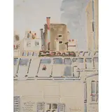 Orfeo Tamburi, Jesi, 1910 - Parigi, 1994 / Scorcio con case / Firmato Tamburi e datato 1983 in basso a destra, dedica in basso a sinistra