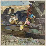 Aleksandr Burak, Sverdlovsk, 1921 - 1997 / Riposo degli operai / Firmato A Burak e datato 1953 in basso a destra, oil on canvas