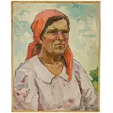 Igor Vasilyovich Panich, Ivanivka, 1919 - 1990 / Ritratto di contadina, oil on cardboard applicato on canvas