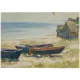 Astrakhan, 1913 - 2002 / Barche sulla riva / Firmato S Shomin e datato 64 in basso a destra by Sergei Nikolaevic Shomin, oil on cardboard, offered Apr 2024